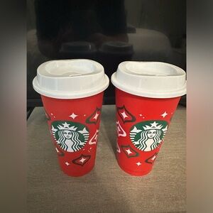 Set of starbucks holiday cups with lids